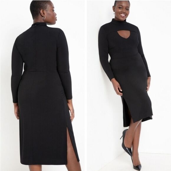 Turtleneck Dress black jersey Cutout midi dress size 18 - Picture 1 of 8